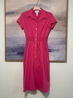 Joseph Ribkoff Bright Pink Button-Front Collared Midi Dress